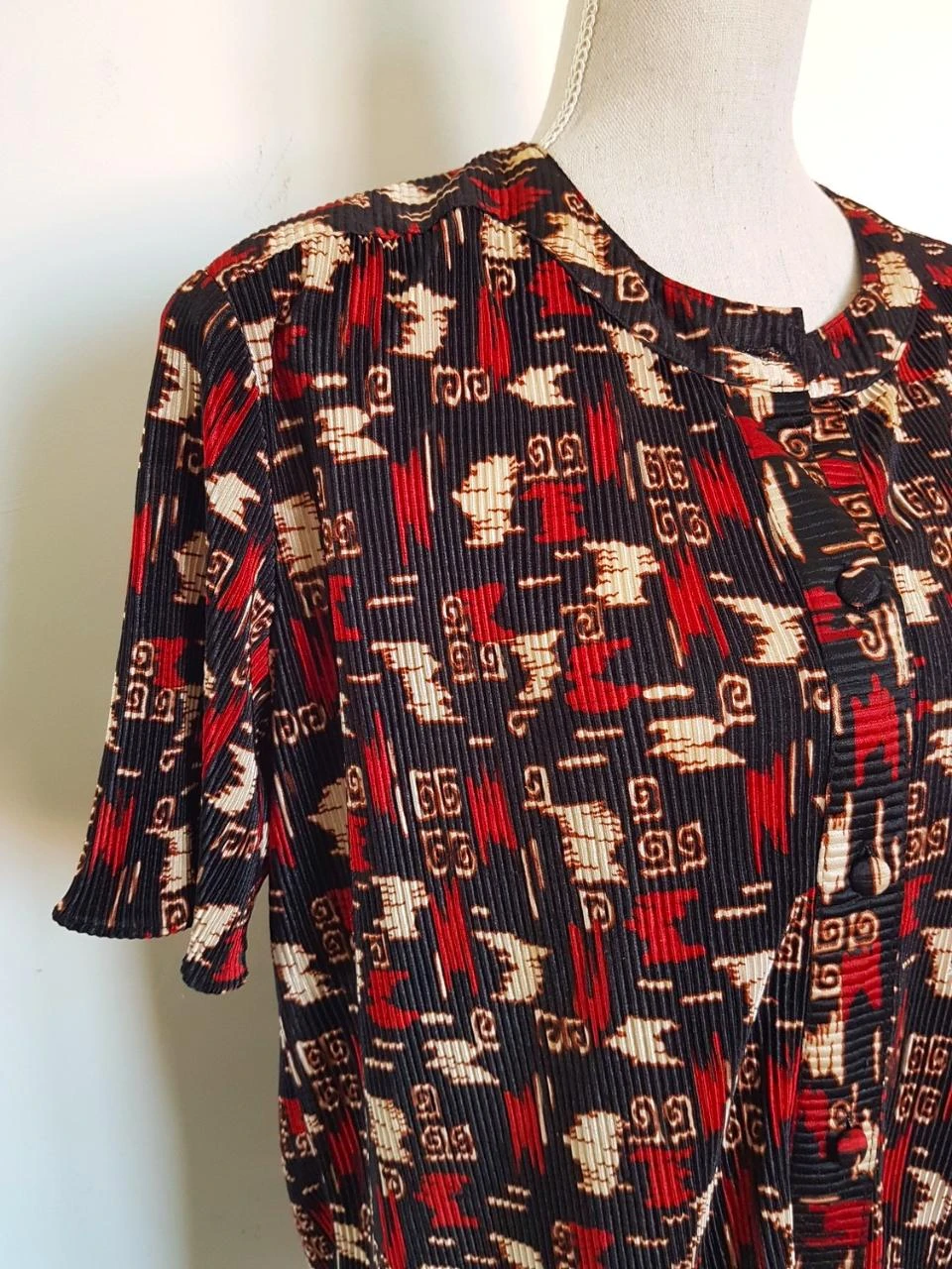 💄Vintage vloeiende geplooide hemd met geometrische patronen XL / 42 – photo 2